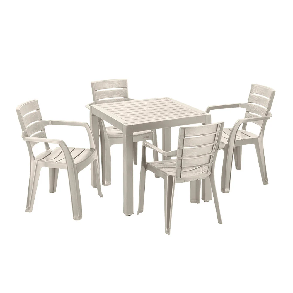 Combo comedor baru 1 mesa + 4 sillas con brazos taupe marca Rimax - Image 2