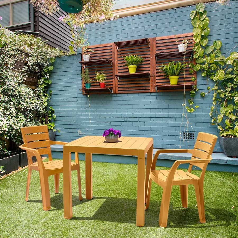 Combo comedor barú trendy 1 mesa + 4 sillas con brazos amarillo marca Rimax