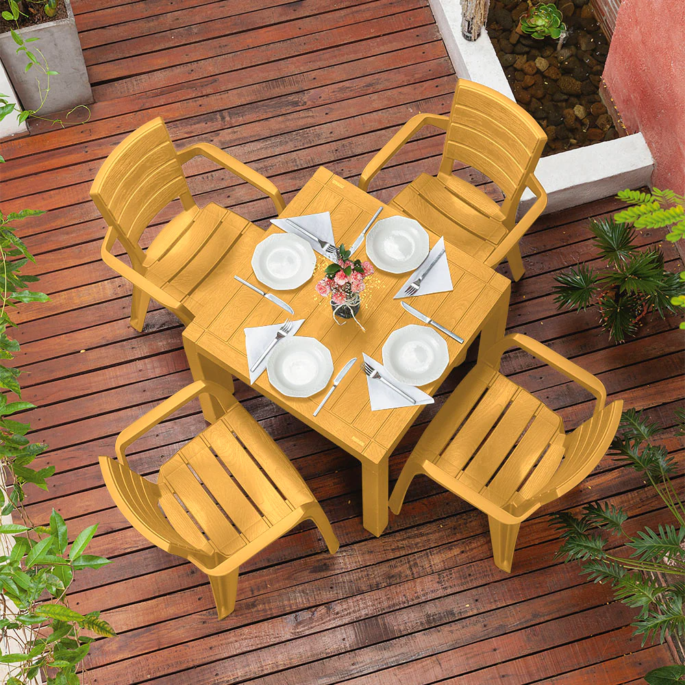 Combo comedor barú trendy 1 mesa + 4 sillas con brazos amarillo marca Rimax - Image 2