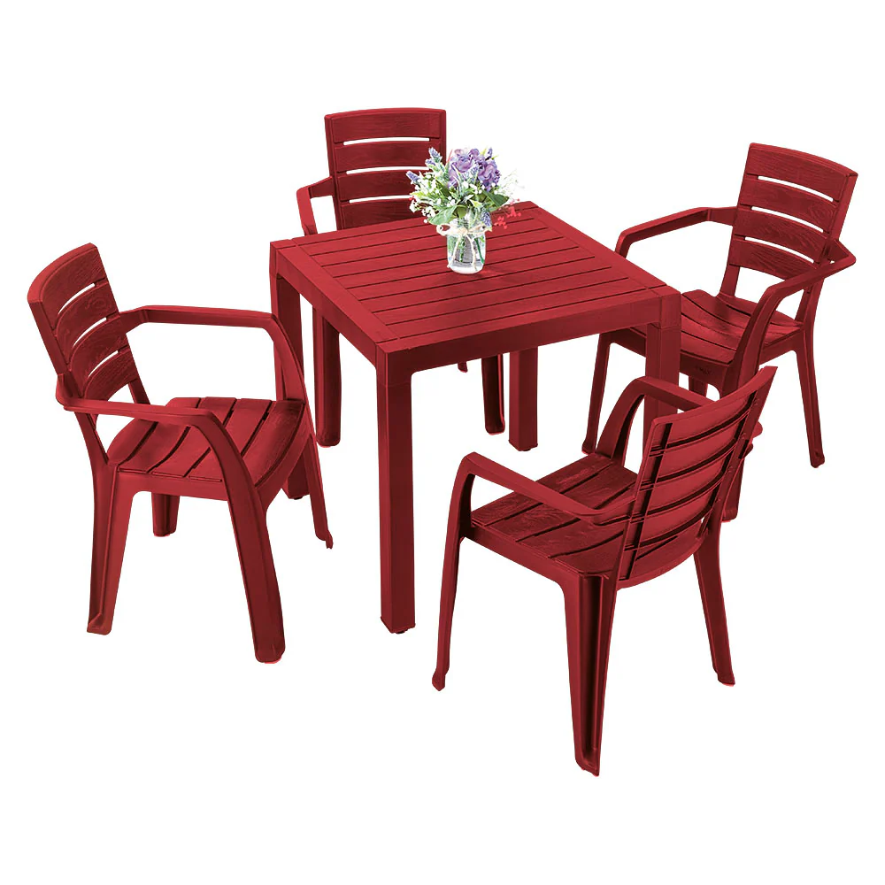 Combo comedor barú trendy 1 mesa + 4 sillas con brazos rojo marca Rimax - Image 2