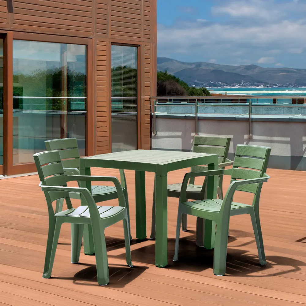 Combo comedor barú trendy 1 mesa + 4 sillas con brazos verde selva marca Rimax - Image 2