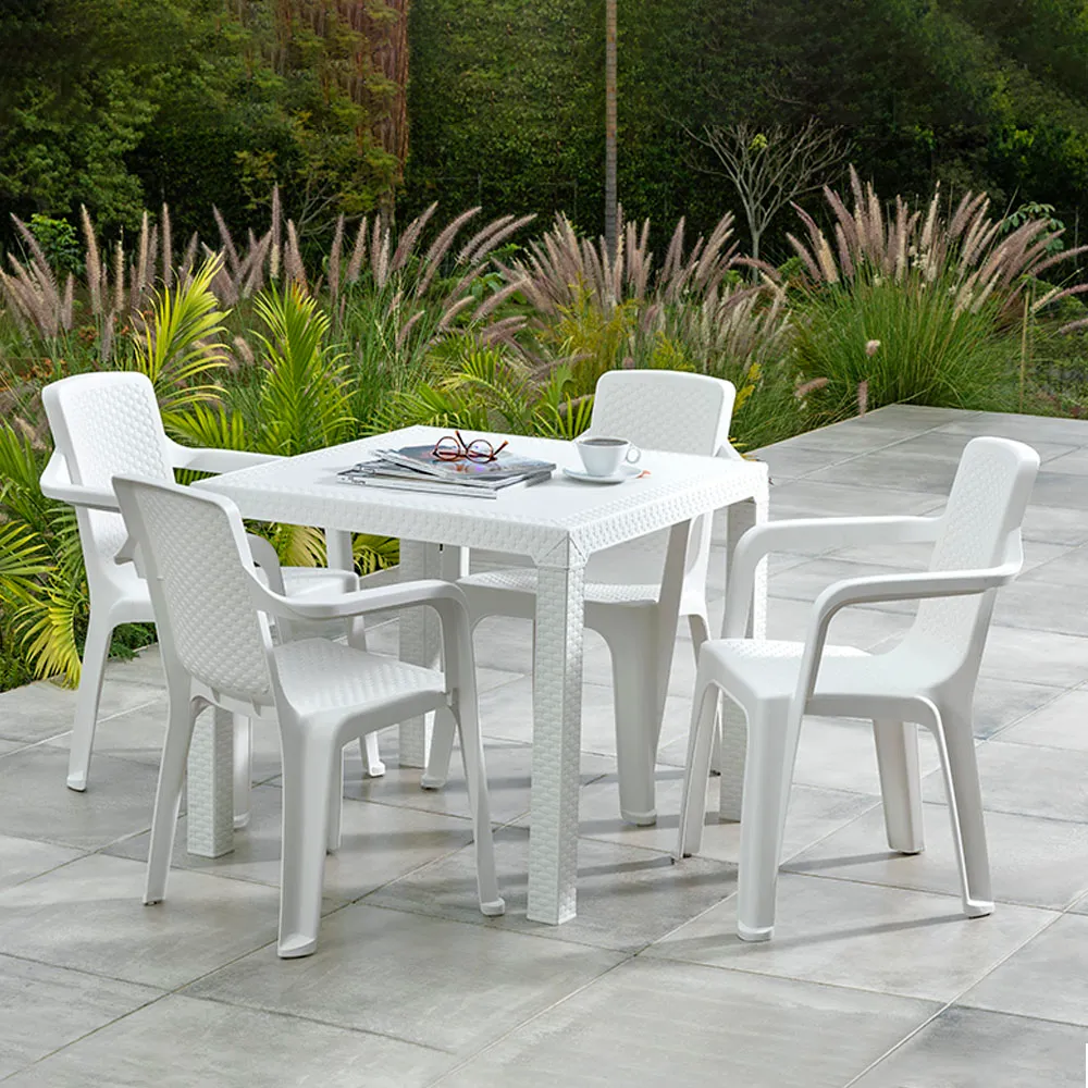Combo comedor eterna 1 mesa + 4 sillas con brazos blanco arena marca Rimax
