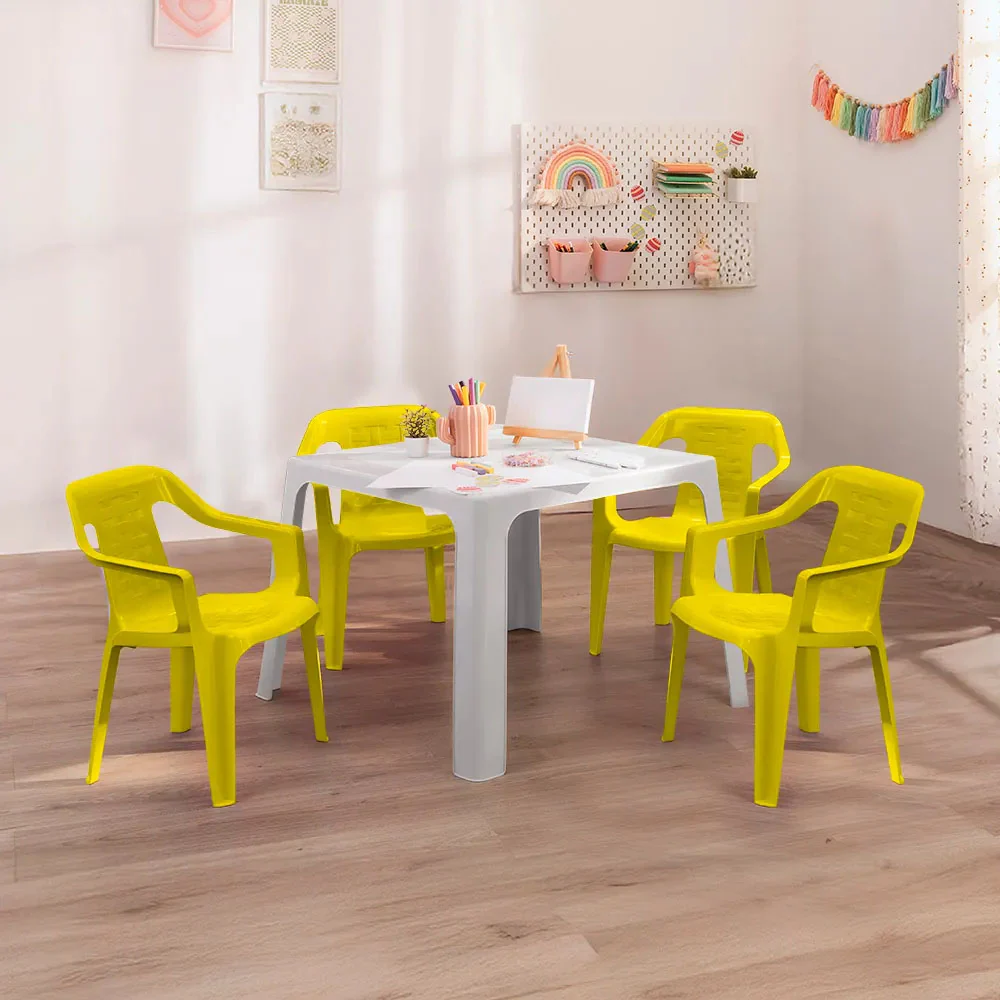Combo infantil 1 mesa + 4 sillas amarilla marca Rimax