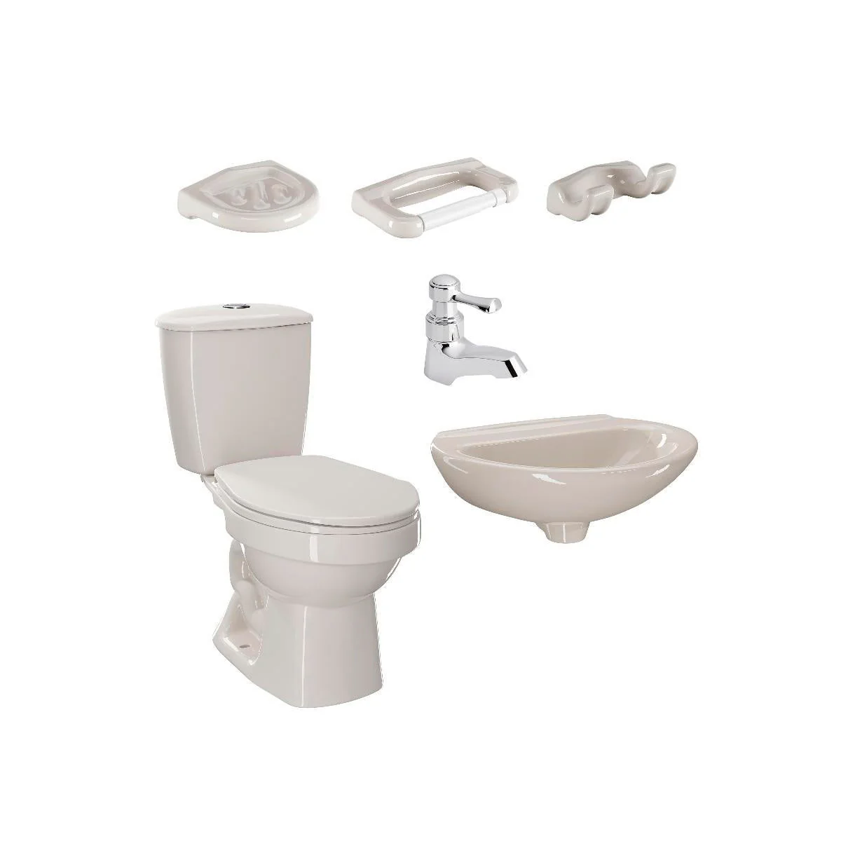 Combo laguna balta bone: sanitario, lavamanos sin pedestal, grifería y accesorios