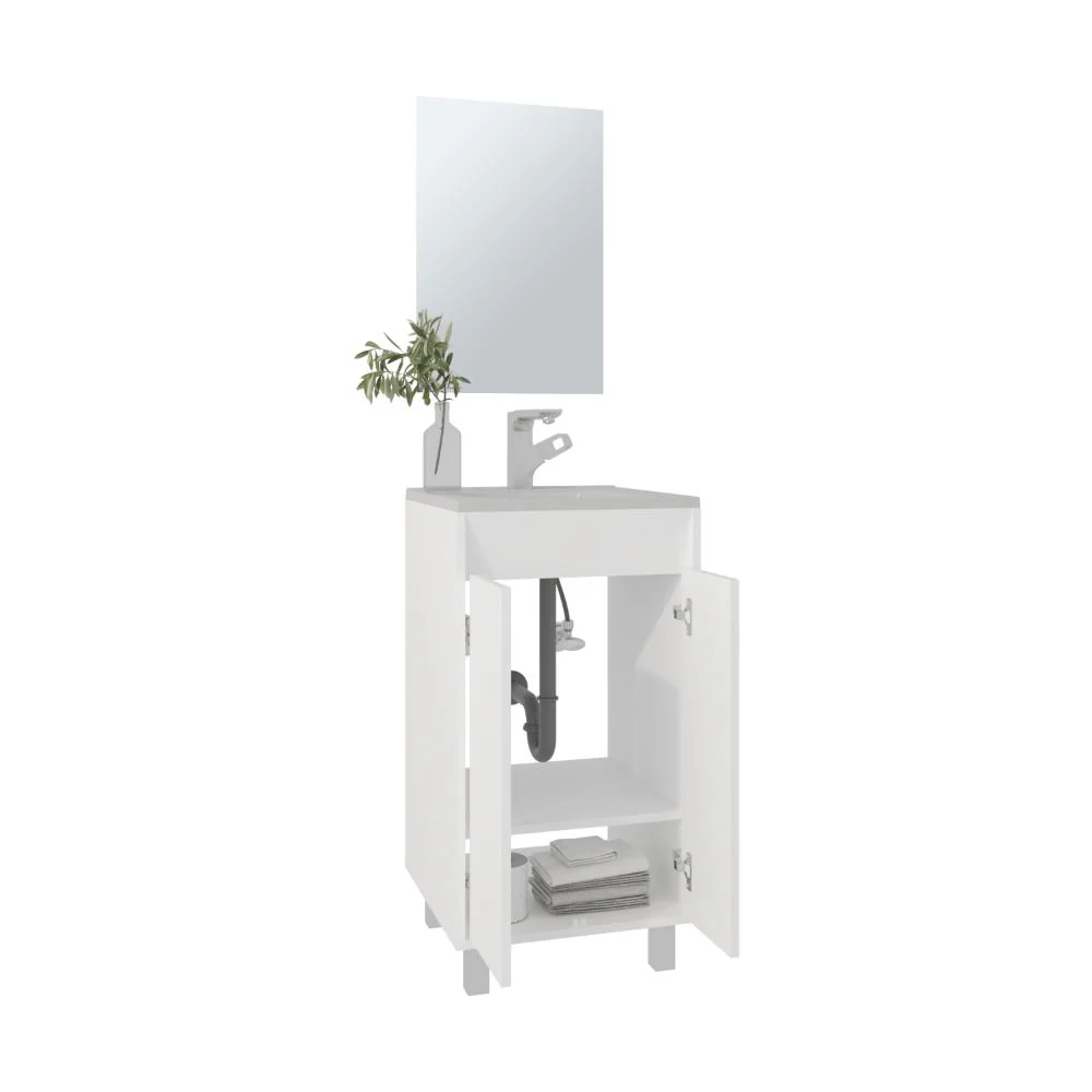 Combo Mueble Para Lavamanos Brandy, Blanco Duqueza, Incluye Lavamanos Praia 45 y Espejo ZF