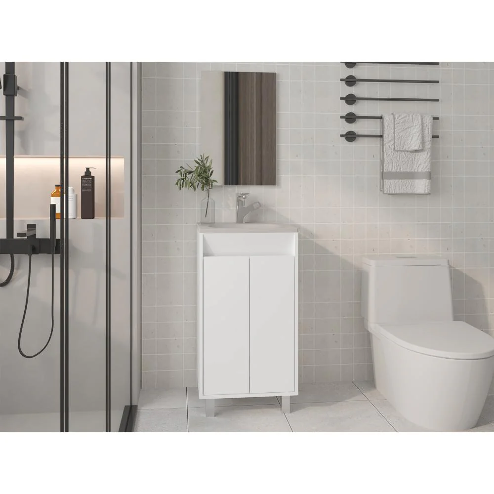 Combo Mueble Para Lavamanos Brandy, Blanco Duqueza, Incluye Lavamanos Praia 45 y Espejo ZF - Image 3
