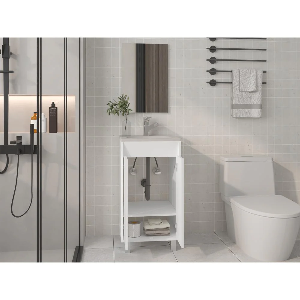 Combo Mueble Para Lavamanos Brandy, Blanco Duqueza, Incluye Lavamanos Praia 45 y Espejo ZF - Image 4
