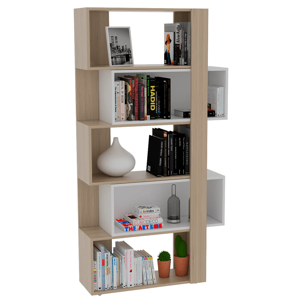 Combo para Sala, Ascher, Incluye Biblioteca, Mesa de Centro, Panel y Mesa para TV, Beige y Blanco - Image 2