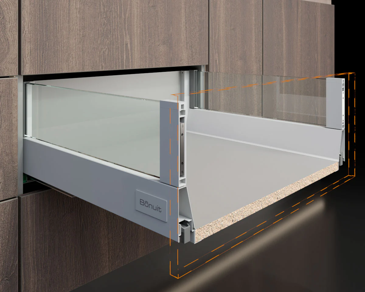 Cajón costado metálico Bonuit max alto con vidrio - Image 3