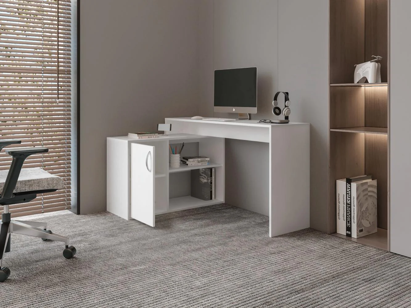 Escritorio Axis Eco, Blanco Duqueza, con amplio espacio de trabajo - Image 4