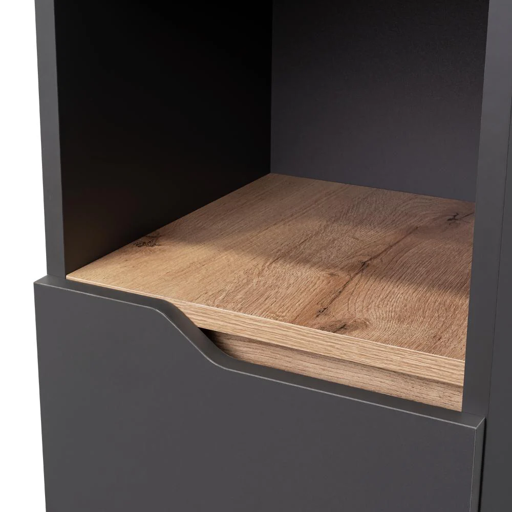 Estanteria de Baño Vicent, Plata Oscuro y Café Claro, con Dos Puertas Abatibles y Entrepaños - Image 11