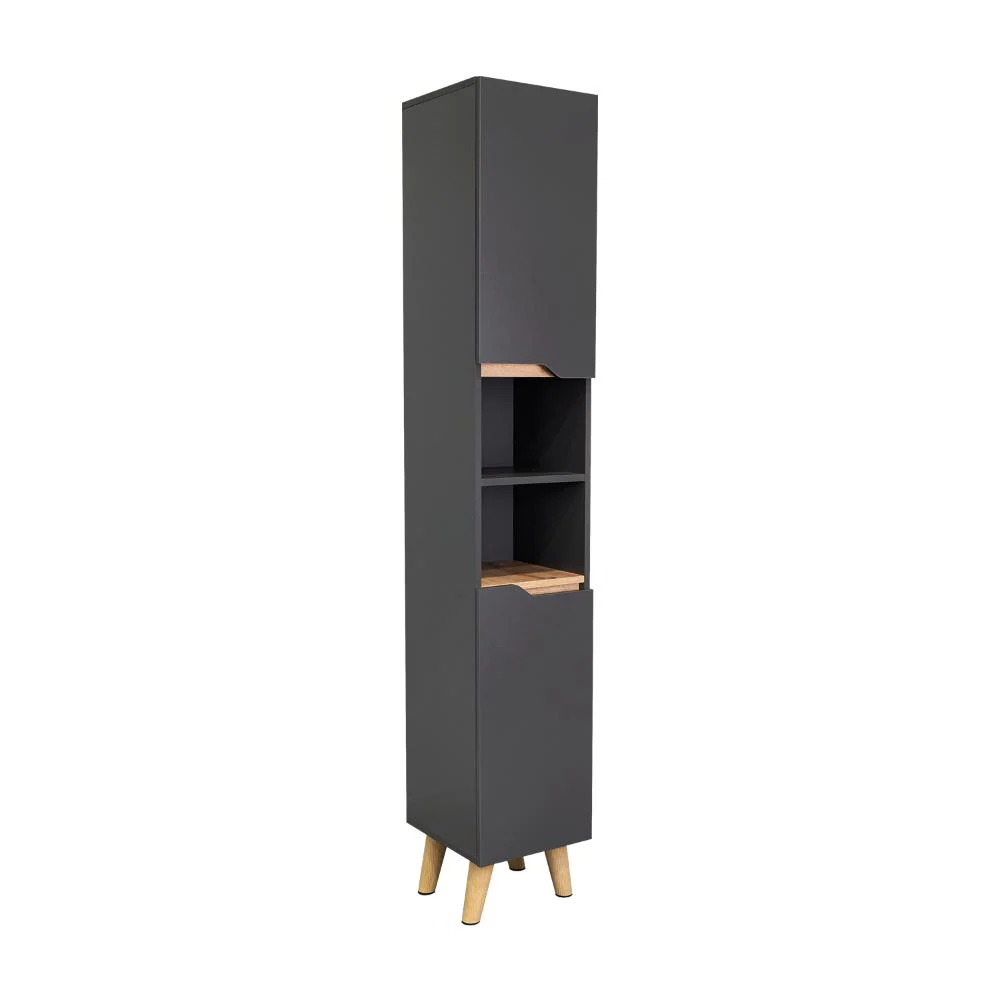 Estanteria de Baño Vicent, Plata Oscuro y Café Claro, con Dos Puertas Abatibles y Entrepaños - Image 7