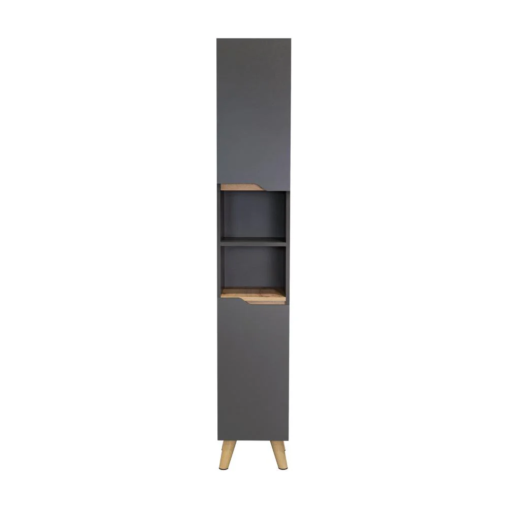 Estanteria de Baño Vicent, Plata Oscuro y Café Claro, con Dos Puertas Abatibles y Entrepaños - Image 9