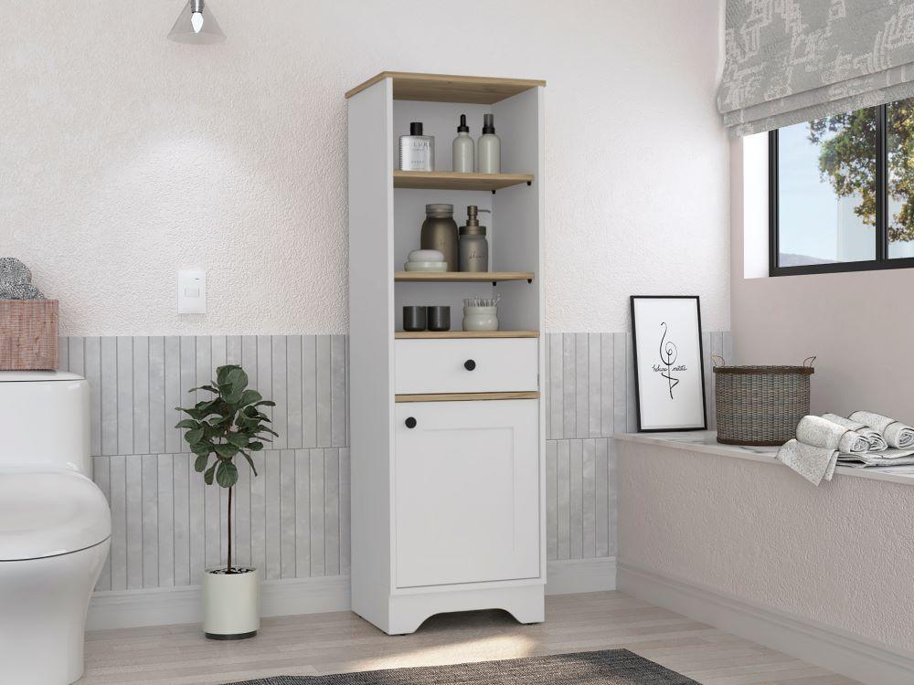 Gabinete de Baño Aqua 2, Blanco Perla y Café Claro, con Variedad De Entrepaños - Image 3