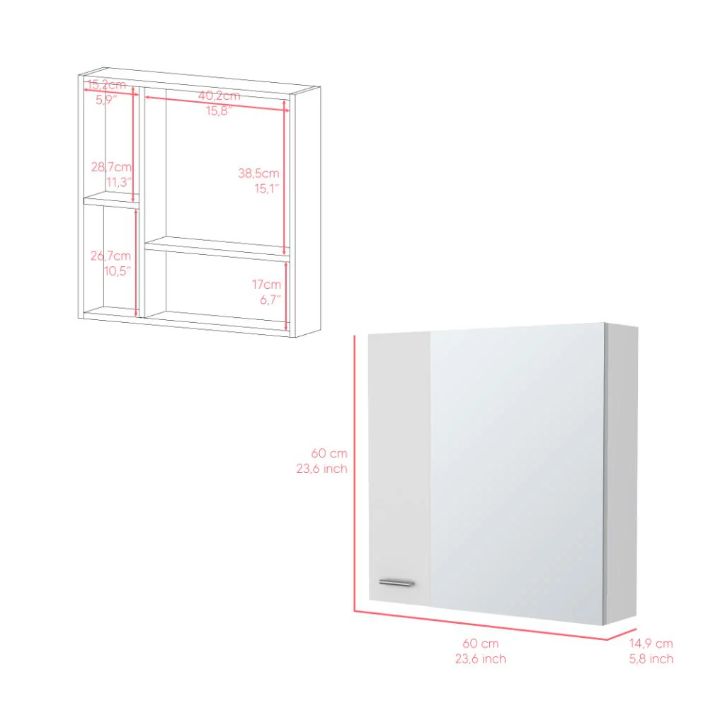 Gabinete de Baño Depp, Blanco, con Puerta Espejo Biselado y Dos Entrepaños ZF - Image 7