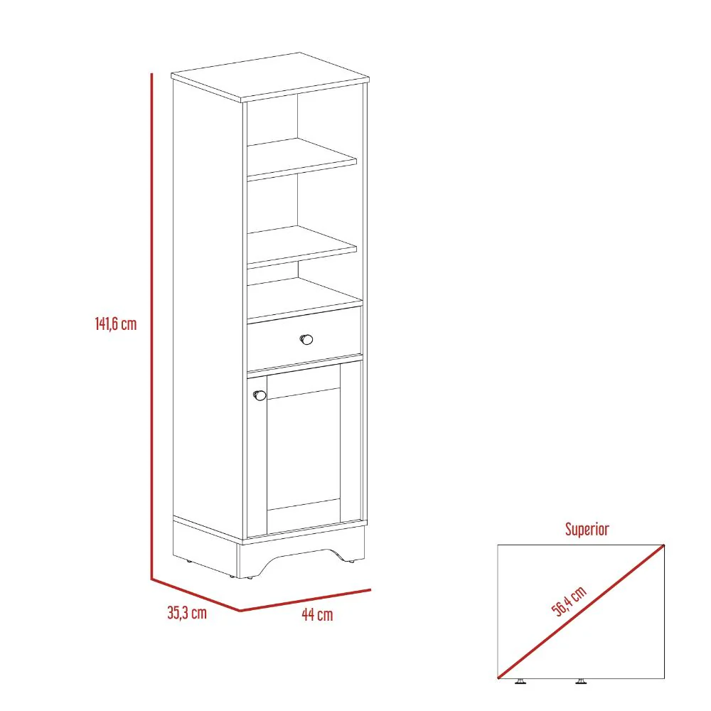 Gabinete de Baño Fidel, Café Claro y Blanco, con Una Puerta Abatible y Un Cajón - Image 3