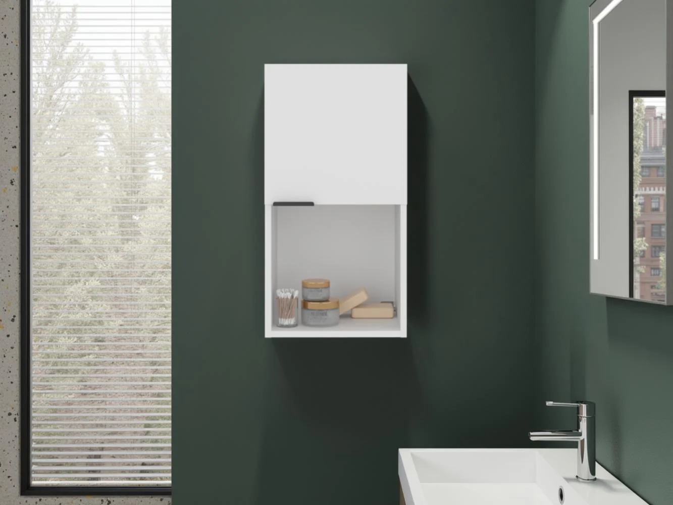 Gabinete de Baño Kase, Kronos Blanco, con una puerta abatible con manija metalica ZF - Image 3