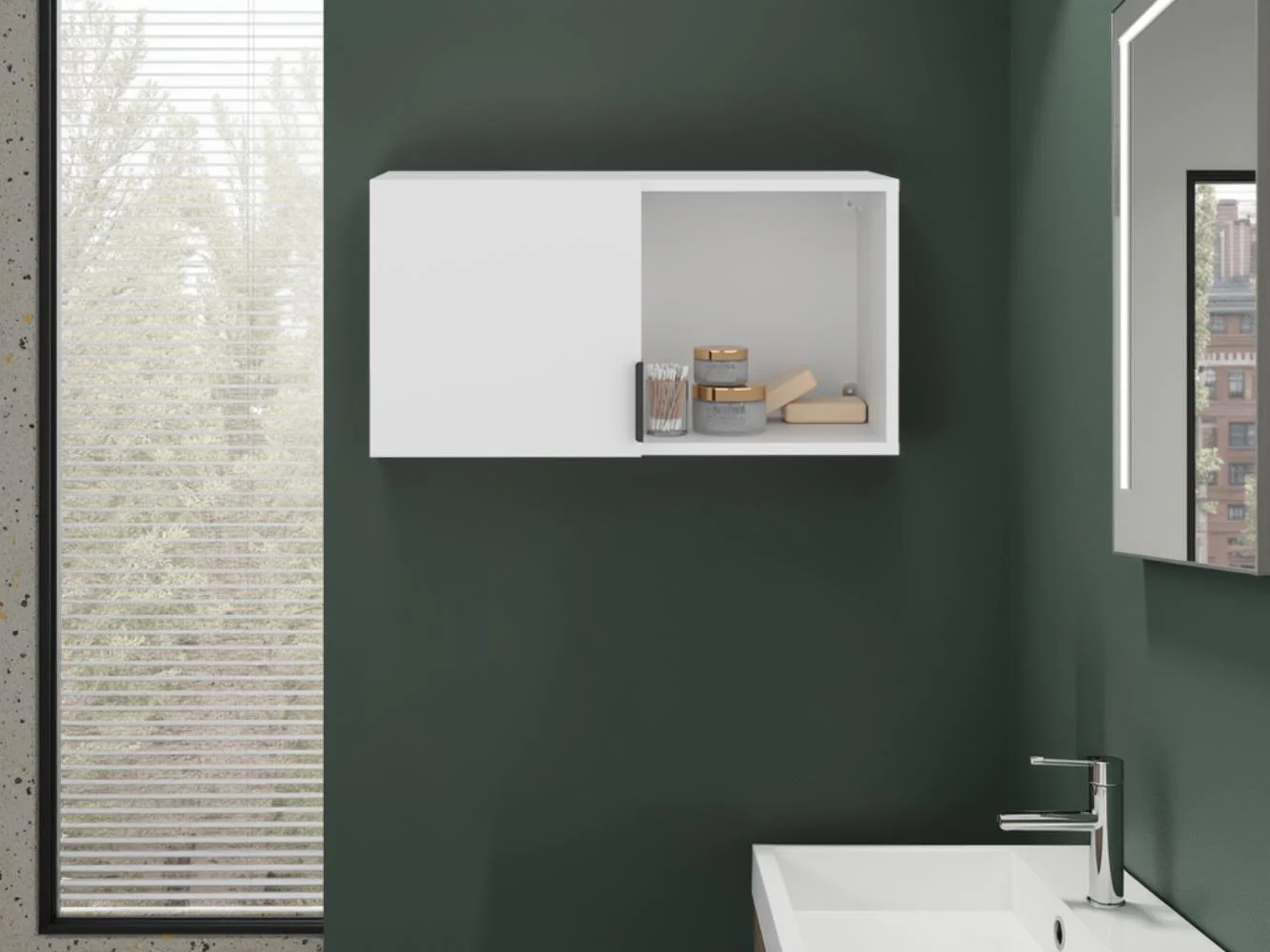 Gabinete de Baño Kase, Kronos Blanco, con una puerta abatible con manija metalica ZF - Image 5
