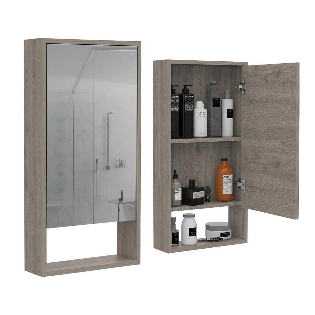 Gabinete de Baño Merín, Humo, con Espejo y Tres Entrepaños X2