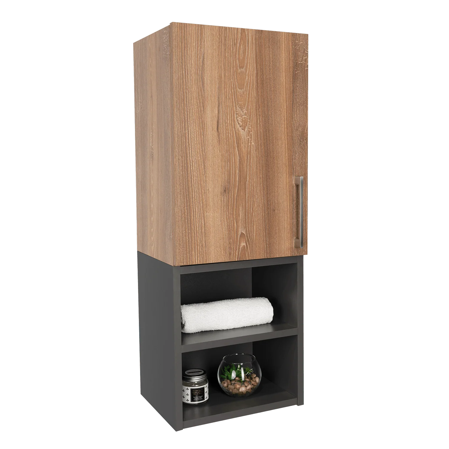 Gabinete de Baño Oporto, Miel y Plata Oscuro, con espacio para guardar objetos de aseo personal