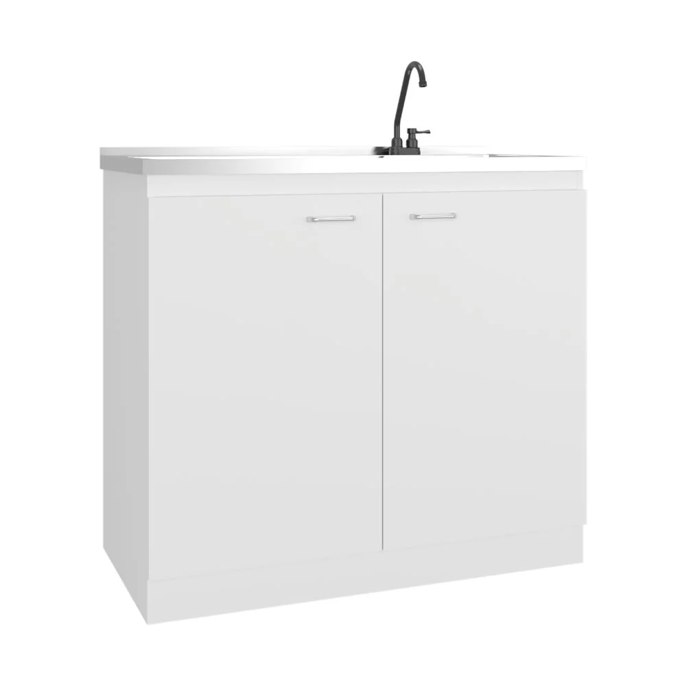 Gabinete Inferior Cantabria, Kronos Blanco Duqueza, con dos Puertas Abatibles- Mesón Izquierdo y Grifería ZF - Image 6