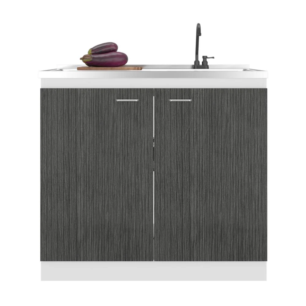 Gabinete Inferior Cantabria, Kronos Blanco y Roble Gris, con dos Puertas Abatibles- Mesón derecho y Grifería ZF - Image 3