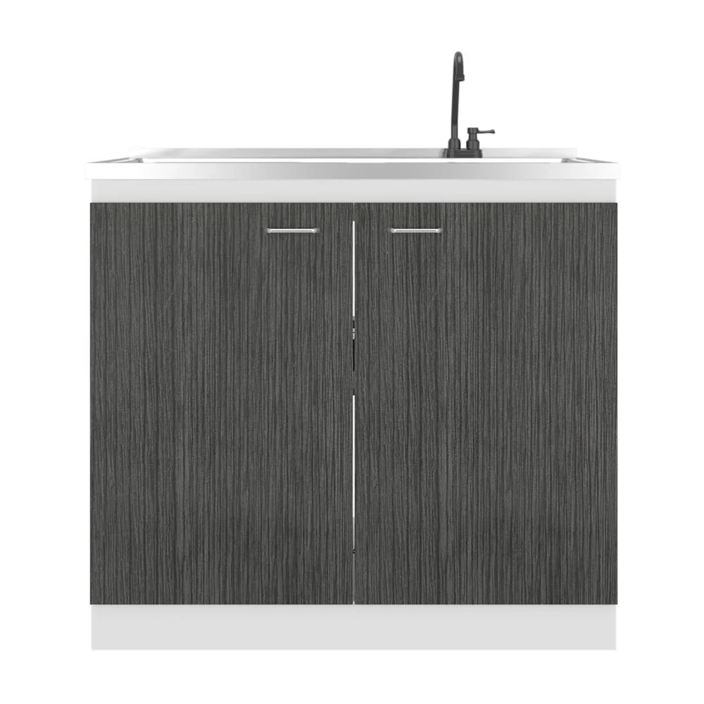 Gabinete Inferior Cantabria, Kronos Blanco y Roble Gris, con dos Puertas Abatibles- Mesón derecho y Grifería ZF - Image 7