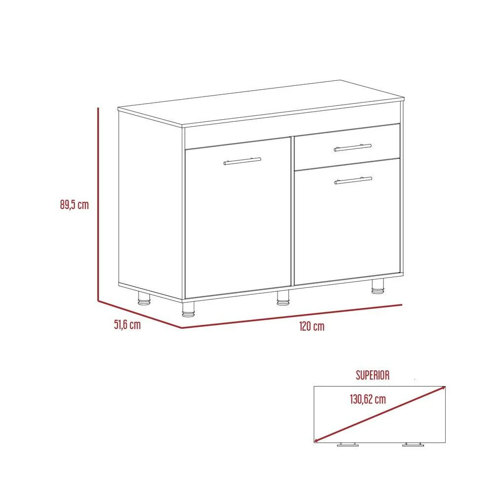 Gabinete Inferior Petra, Blanco y Café Claro, Mesón en Madera - Image 14