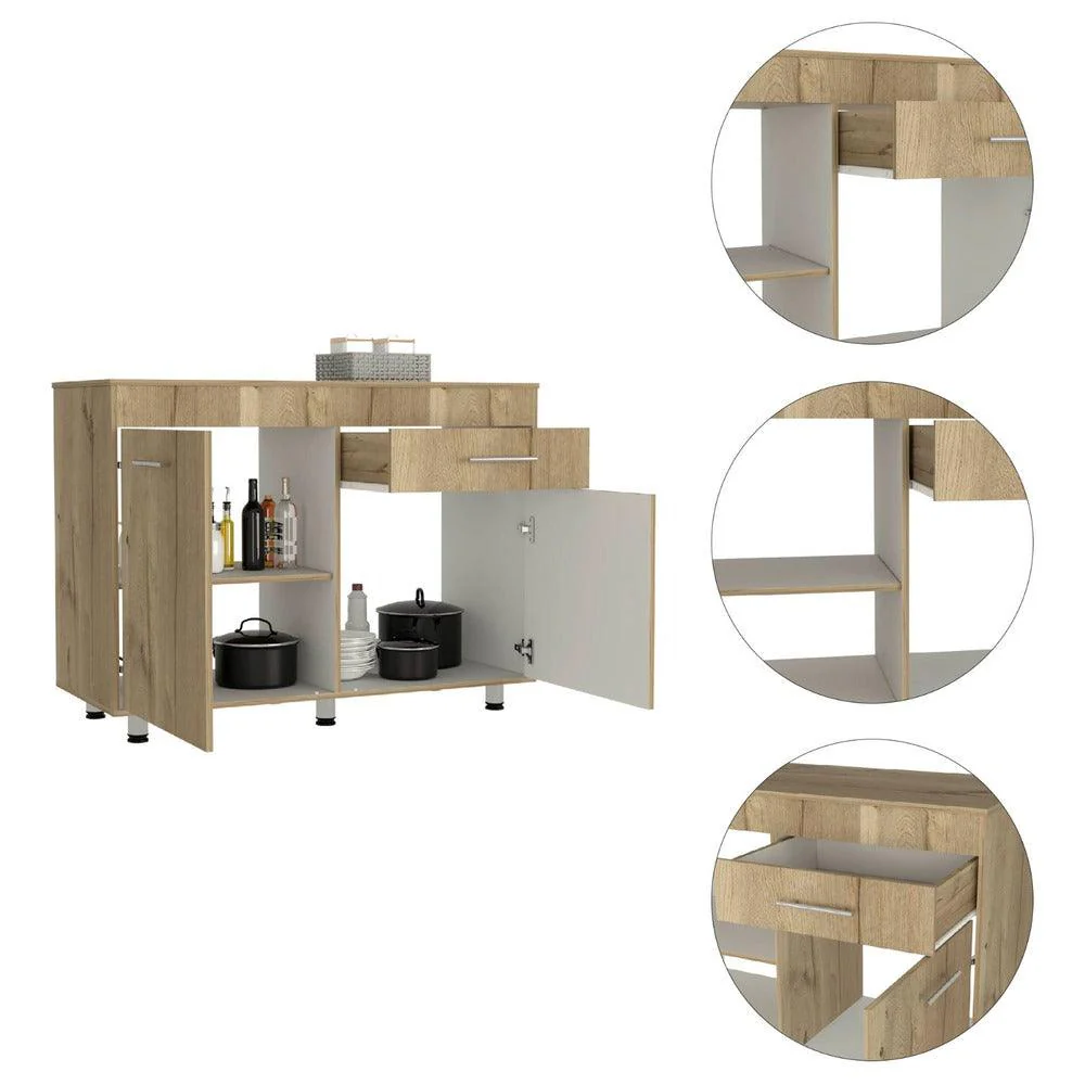 Gabinete Inferior Petra, Blanco y Café Claro, Mesón en Madera - Image 9
