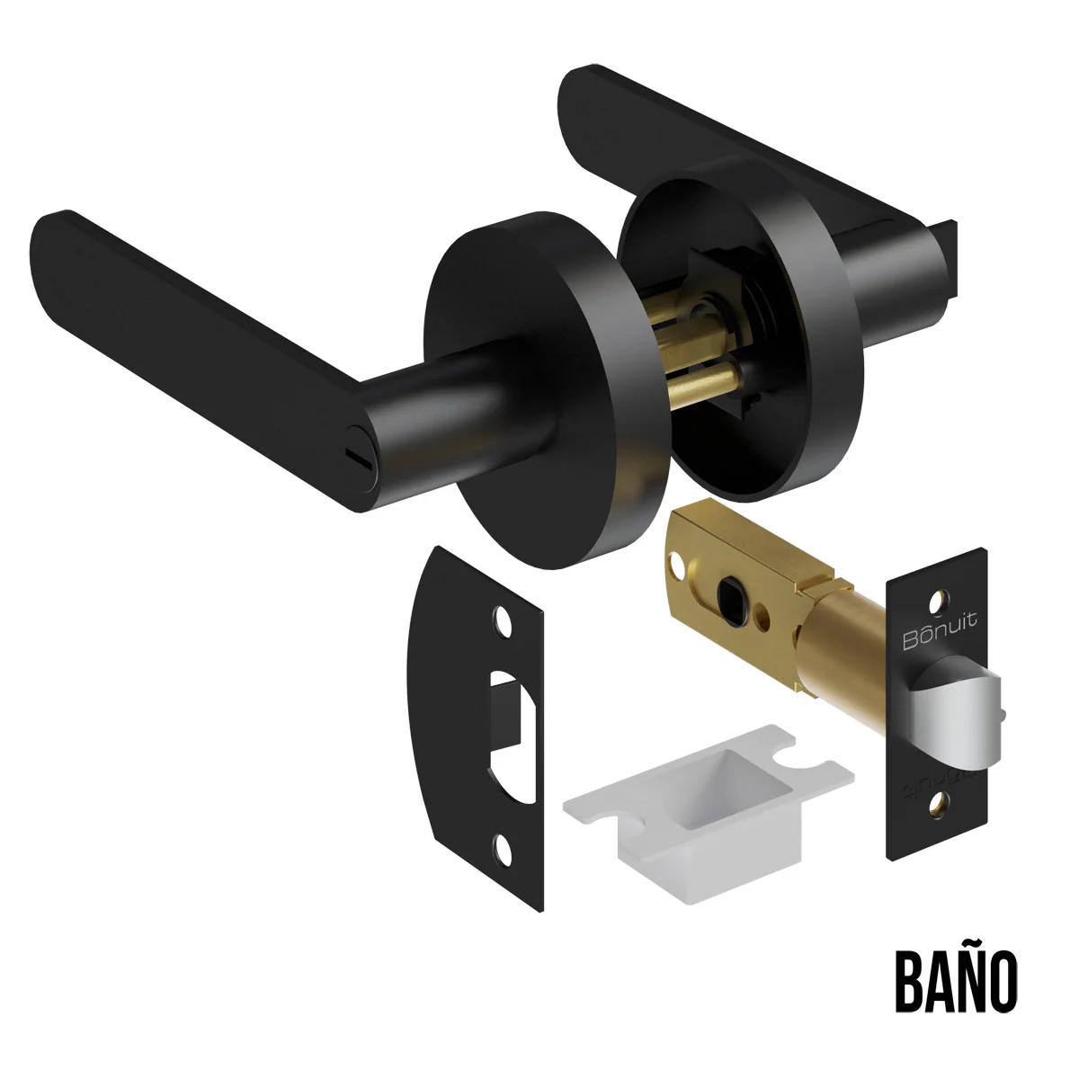 Cerradura chapa tubular premium palanca escudo redondo negra para puerta de paso - Image 6