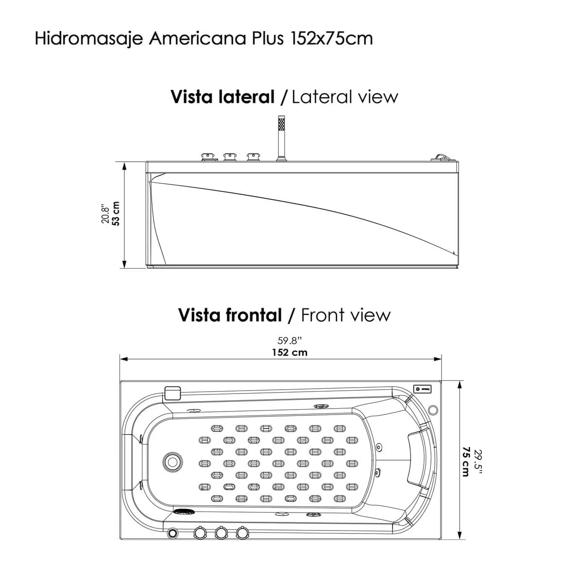 Jacuzzi hidromasaje americana plus derecha medidas 152 X 75 Cm - Image 10