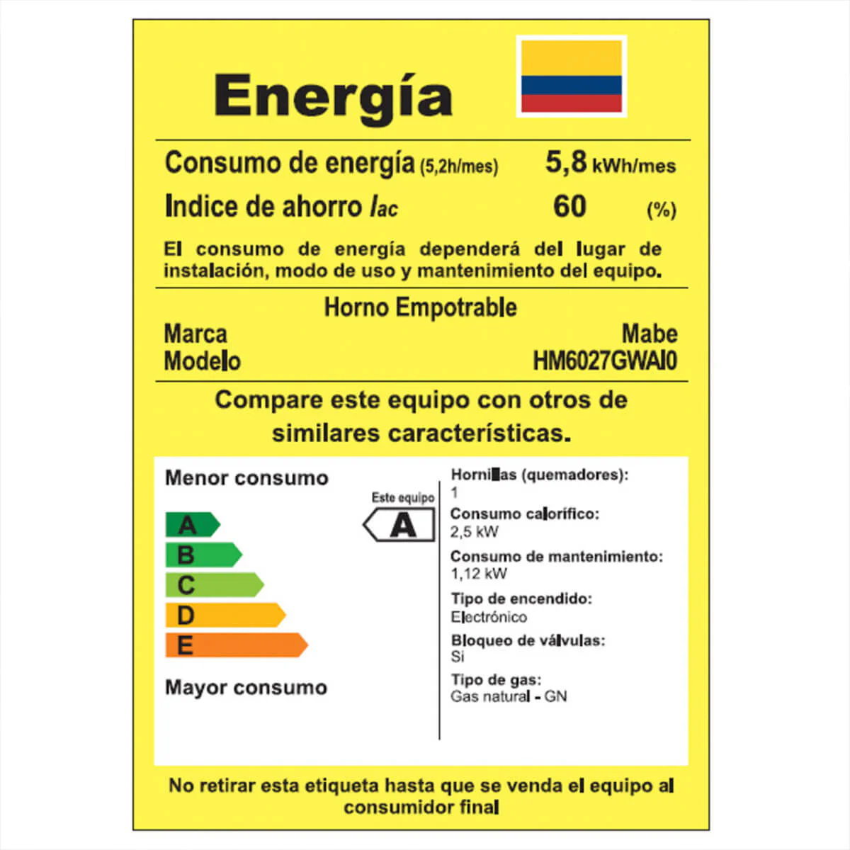 Horno a gas de 60 cm inoxidable 120 voltios con gratinador marca Mabe - Image 9