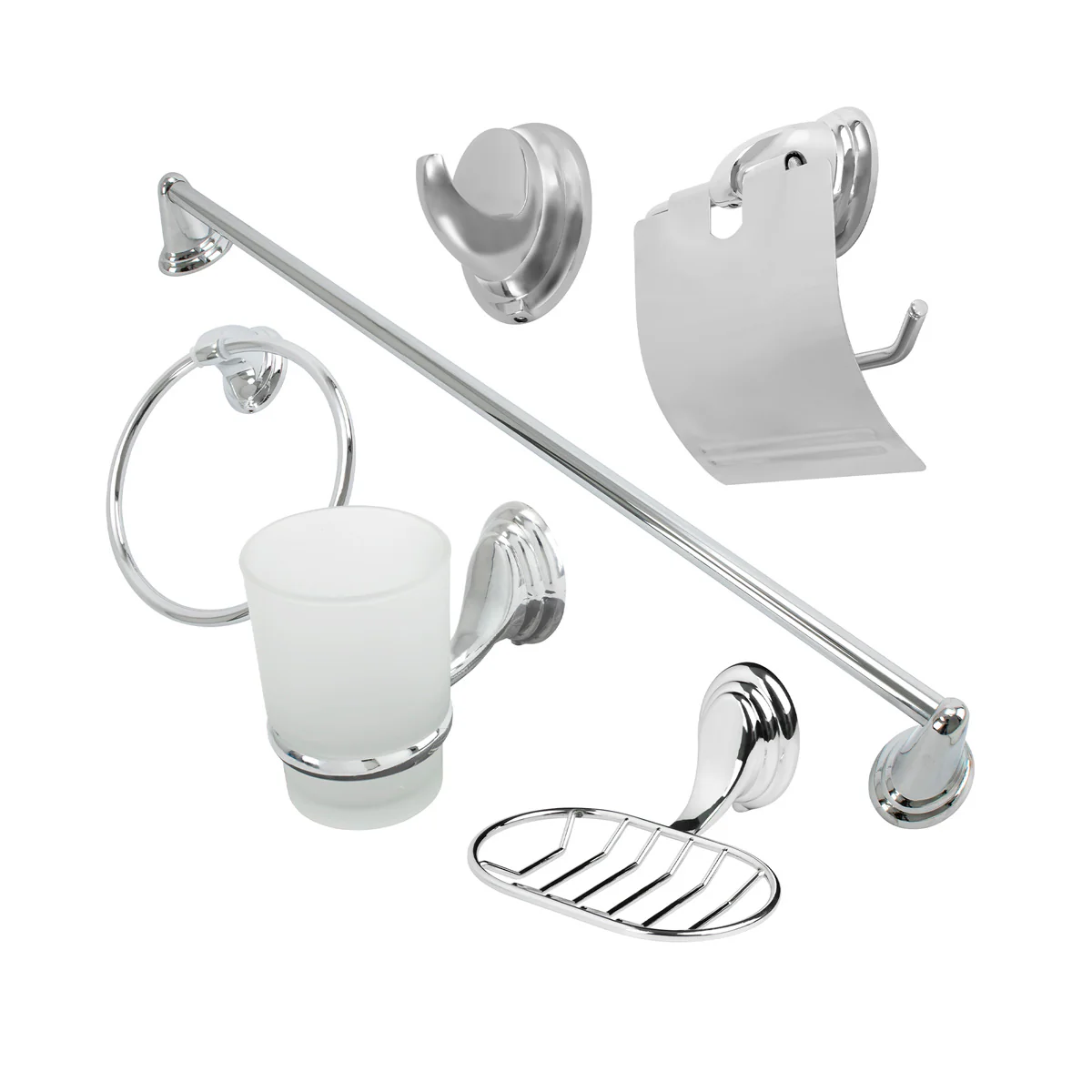 Juego de accesorios para baño cromado 6 piezas marca Boccherini
