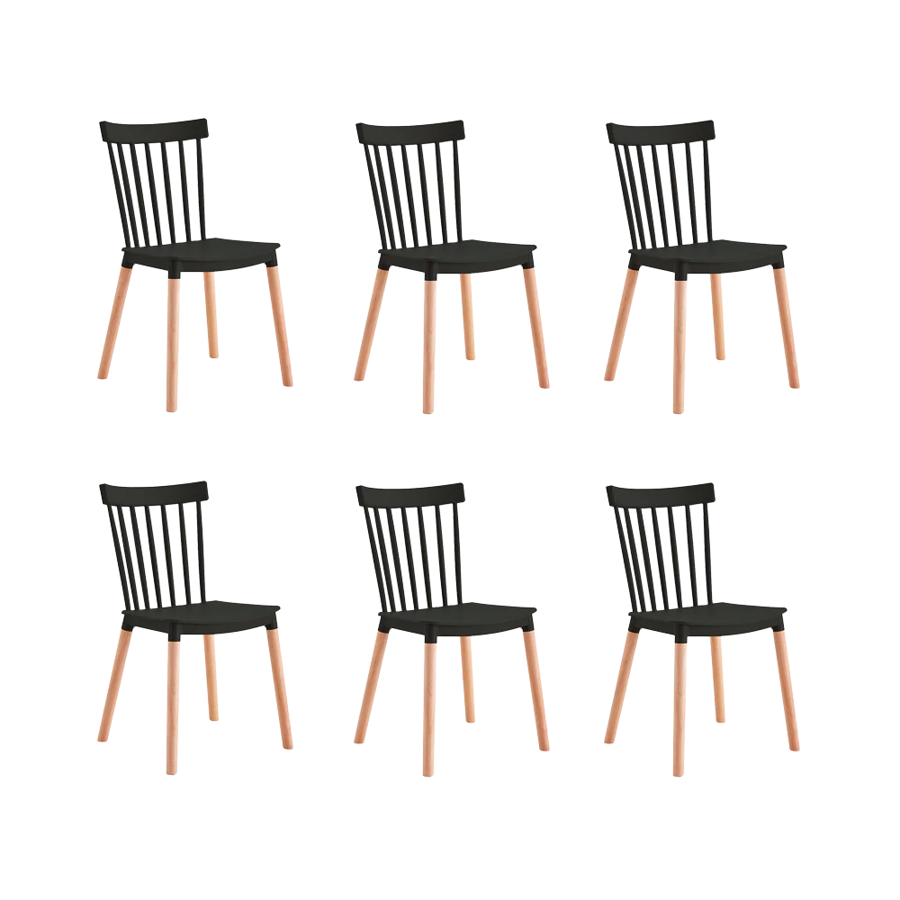 Kit de Seis Sillas Jeicob, Negro y Café claro, cómodo asiento y patas en madera