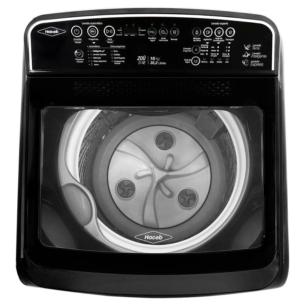 Lavadora digital negra Zou capacidad de carga 16 kg marca Haceb - Image 7