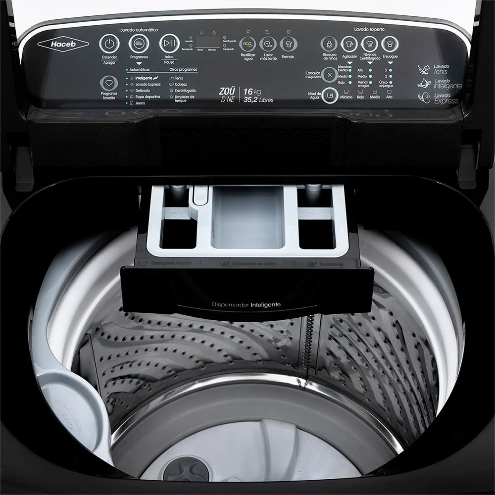 Lavadora digital negra Zou capacidad de carga 16 kg marca Haceb - Image 8