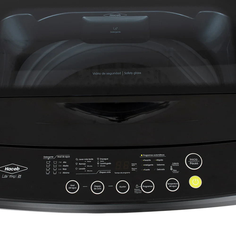Lavadora gris con panel frontal digital capacidad de carga 11 Kg marca Haceb - Image 11