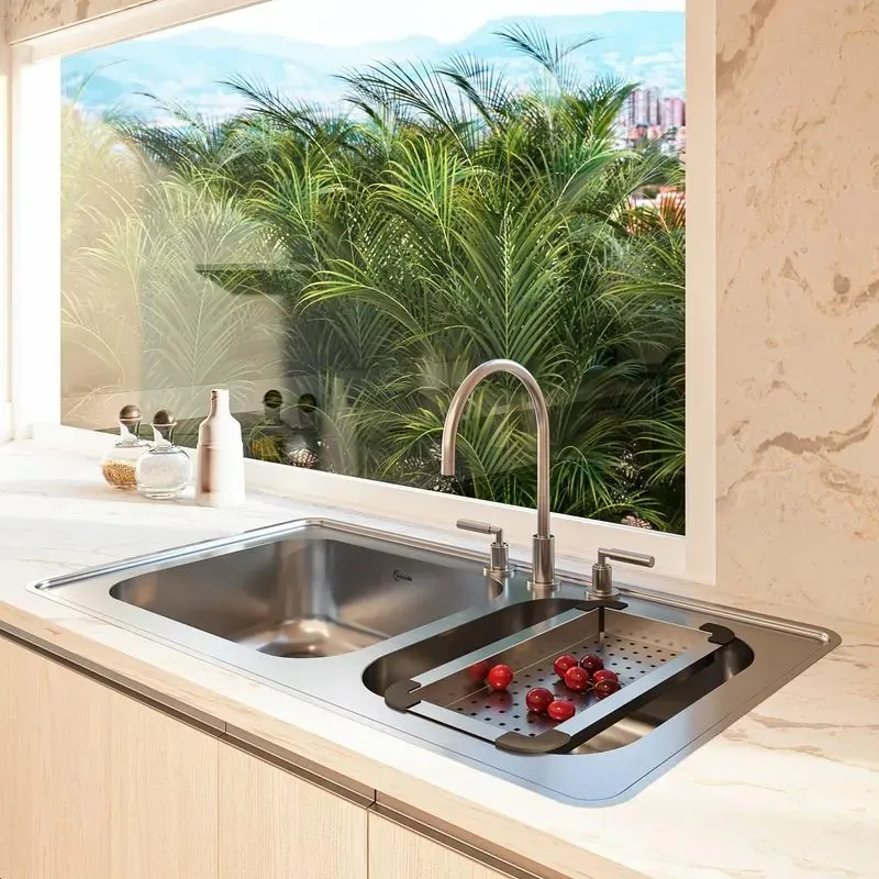 Lavaplatos doble de empotrar en acero inoxidable 100×51 cm marca Socoda - Image 2
