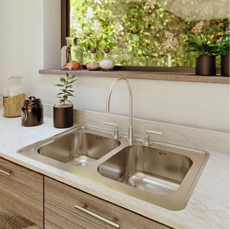 Lavaplatos doble de empotrar en acero inoxidable 84×51 cm marca Socoda - Image 2