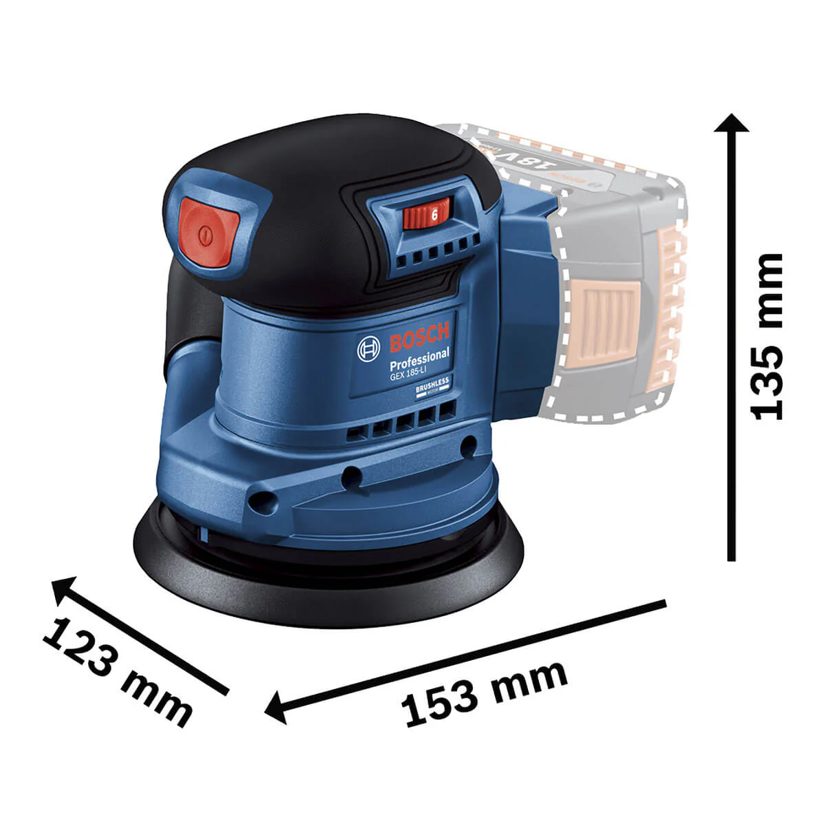 Lijadora roto orbital inalámbrica 18V GEX 185-LI Brushless + Kit 2 Baterías 18V 2,0 Ah + Cargador GAL 18V-20 Marca Bosch - Image 8