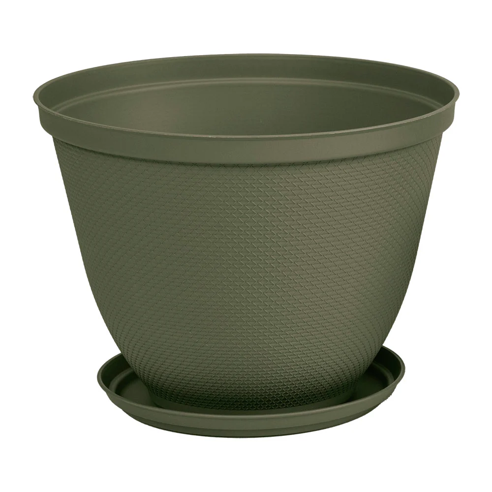 Matera redonda rafia 35 cm con plato verde musgo marca Rimax - Image 2