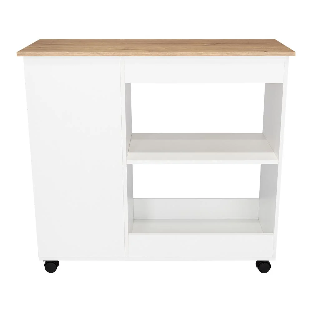 Mesa Auxiliar de Cocina Coralyn, Blanco y Café Claro, con tres entrepaños y rodachines - Image 15