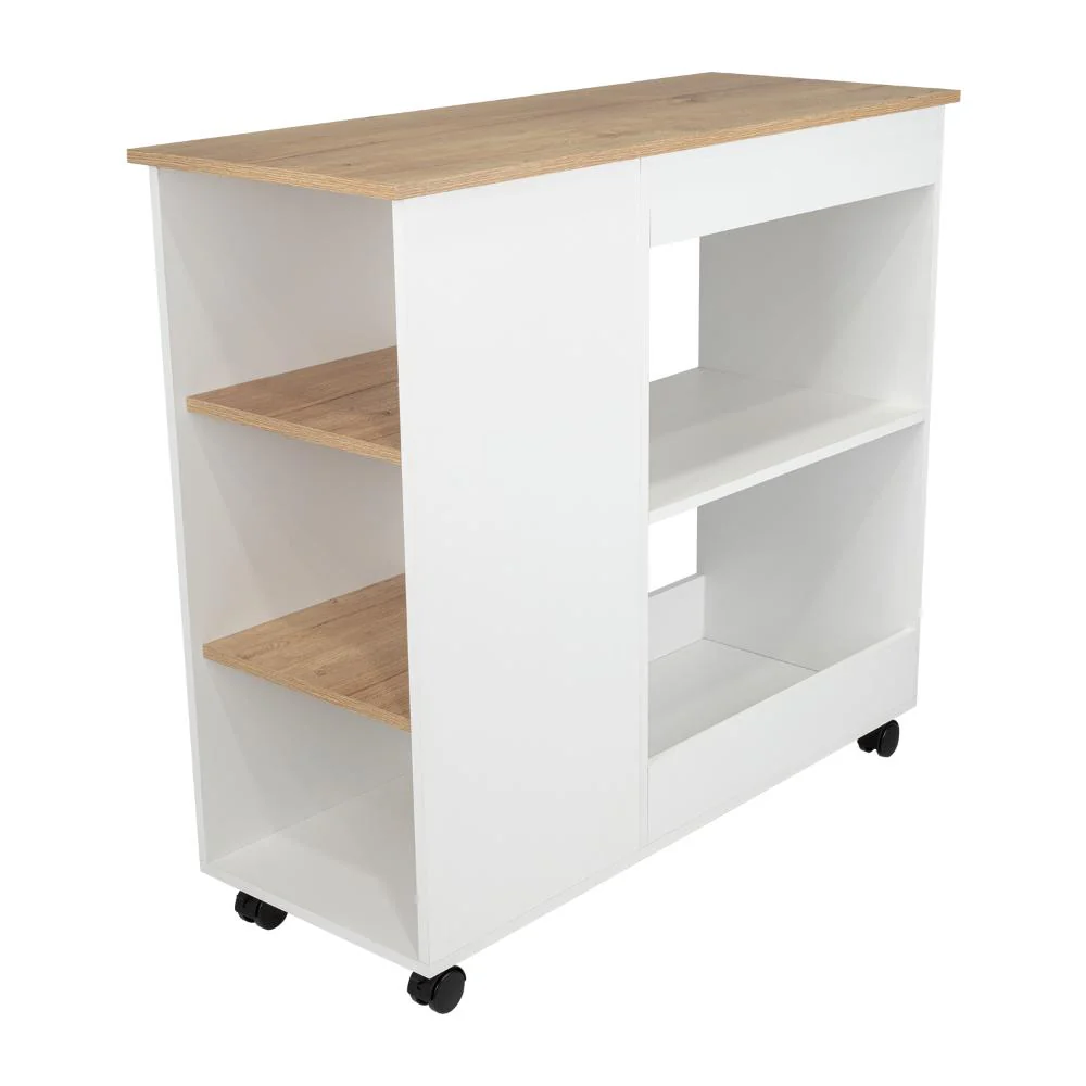 Mesa Auxiliar de Cocina Coralyn, Blanco y Café Claro, con tres entrepaños y rodachines - Image 8