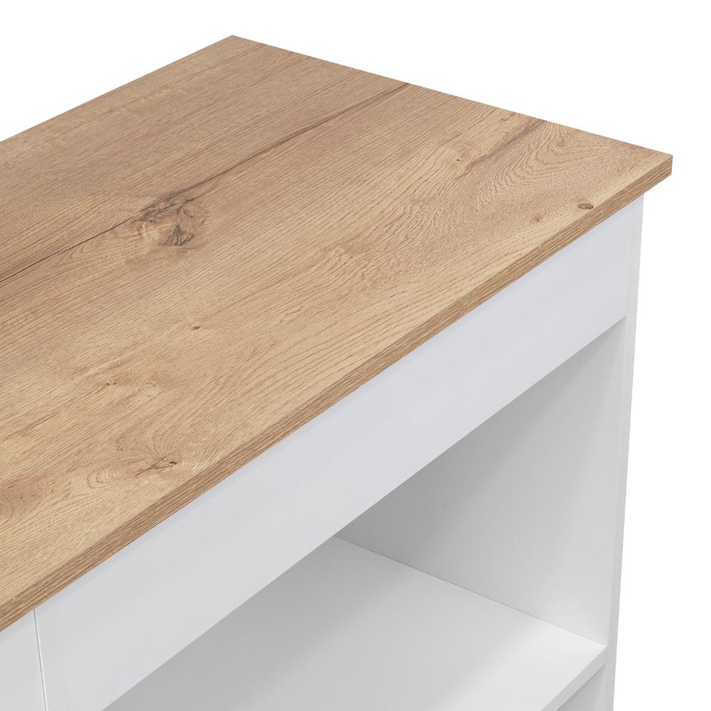 Mesa Auxiliar de Cocina Coralyn, Blanco y Café Claro, con tres entrepaños y rodachines - Image 9