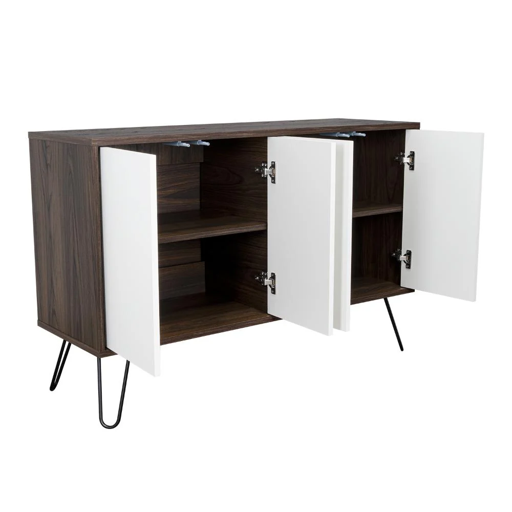 Mesa Auxiliar Lara, Caoba y Blanco, con Varios Entrepaños y Patas Metálicas - Image 10