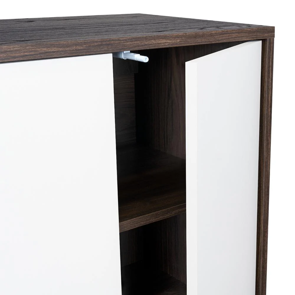 Mesa Auxiliar Lara, Caoba y Blanco, con Varios Entrepaños y Patas Metálicas - Image 12