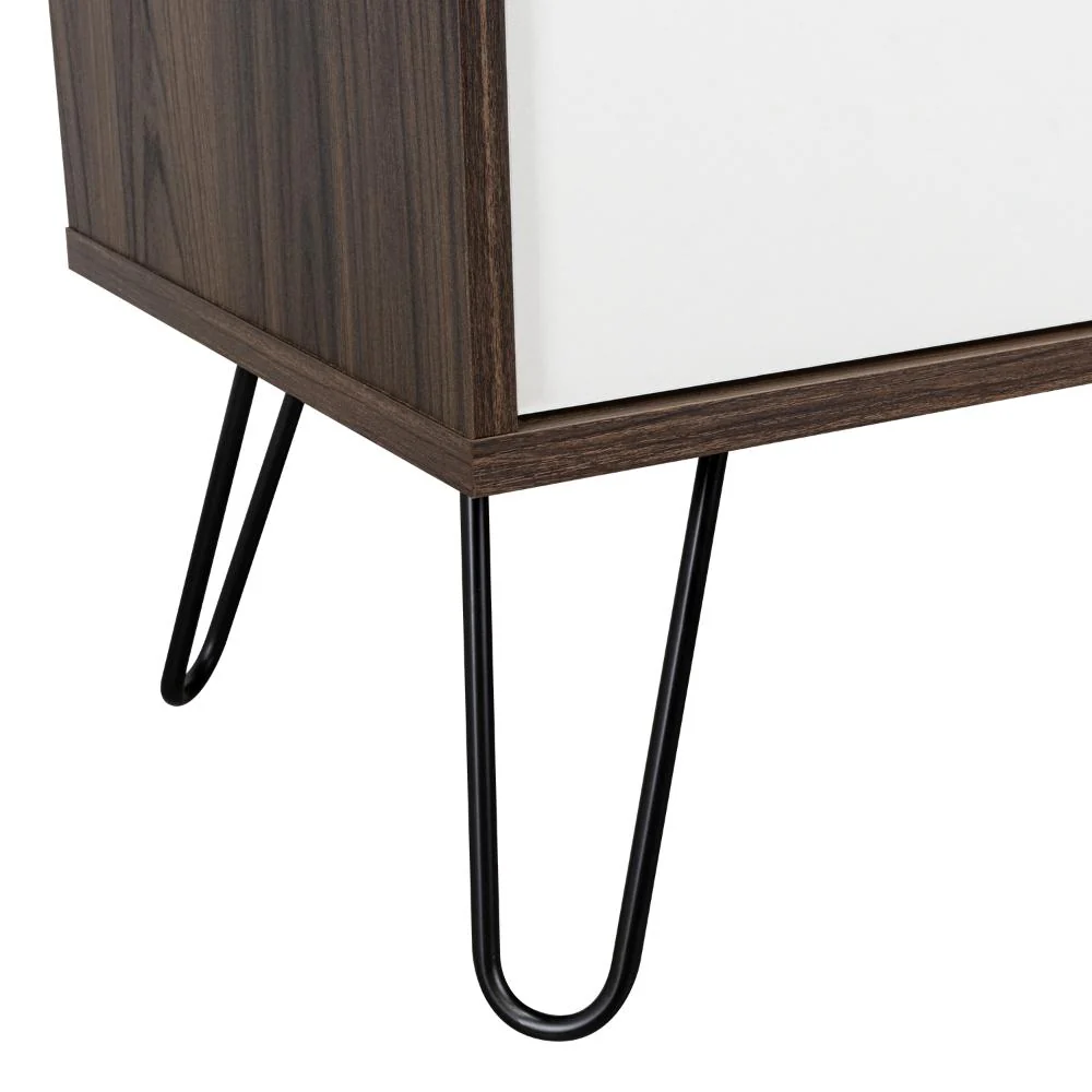 Mesa Auxiliar Lara, Caoba y Blanco, con Varios Entrepaños y Patas Metálicas - Image 13