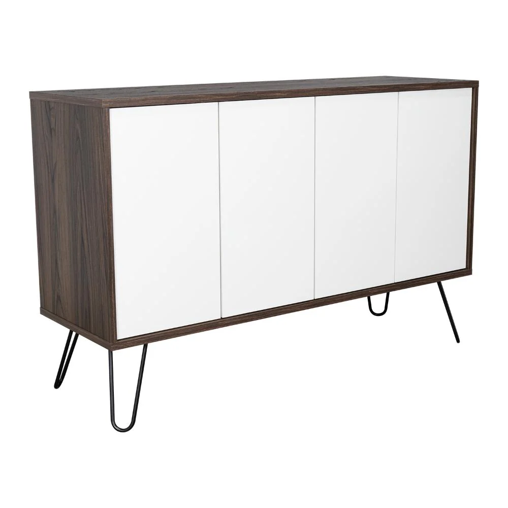 Mesa Auxiliar Lara, Caoba y Blanco, con Varios Entrepaños y Patas Metálicas - Image 6