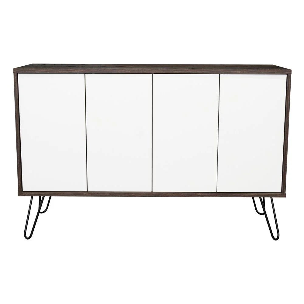 Mesa Auxiliar Lara, Caoba y Blanco, con Varios Entrepaños y Patas Metálicas - Image 7