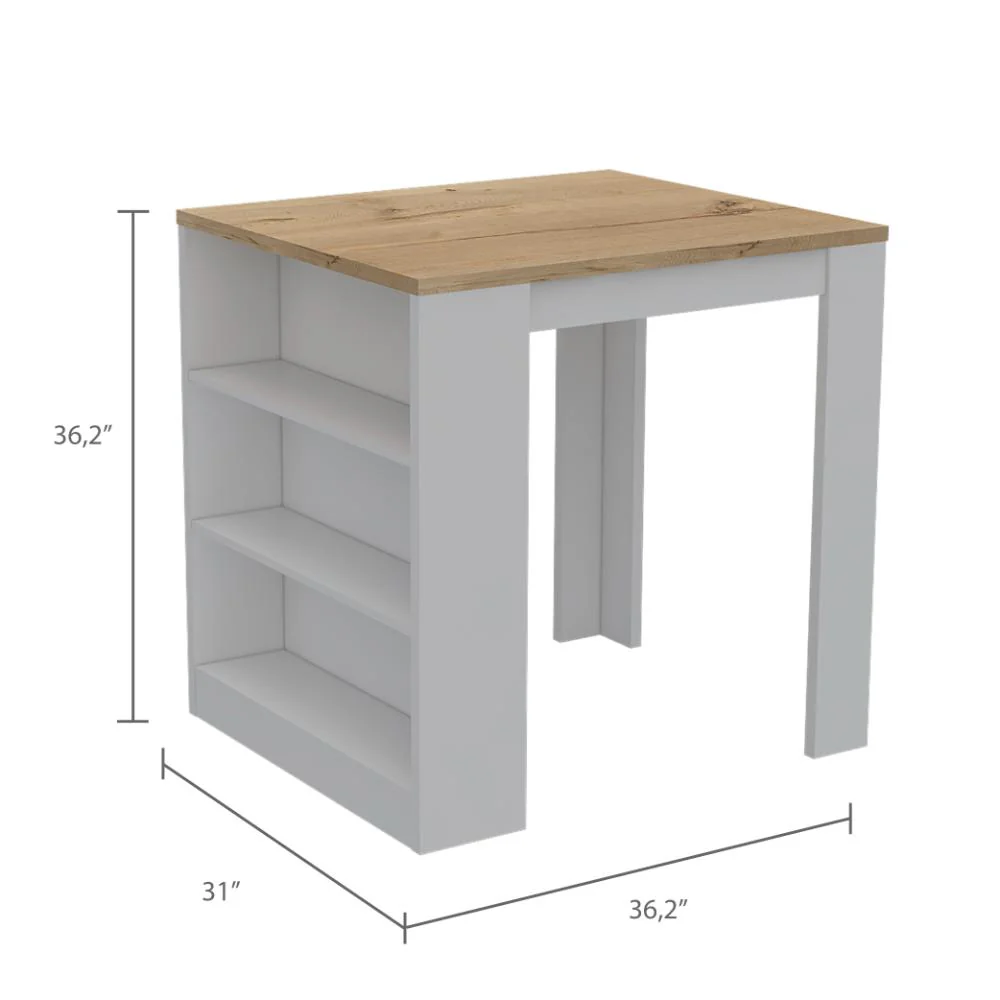 Mesa Auxiliar Mayer, Blanco y Café Claro, con Amplia Supeicie En La Mesa y Tres Entrepaños    ZF - Image 11